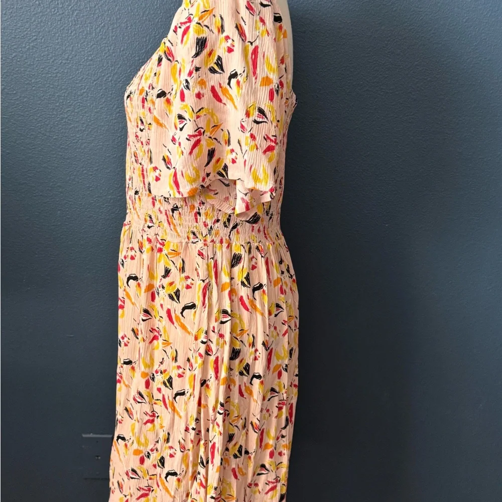 Market & Spruce Pink Floral Smocked Midi Dress with Yellow & Black Accents - Picture 4 of 6
